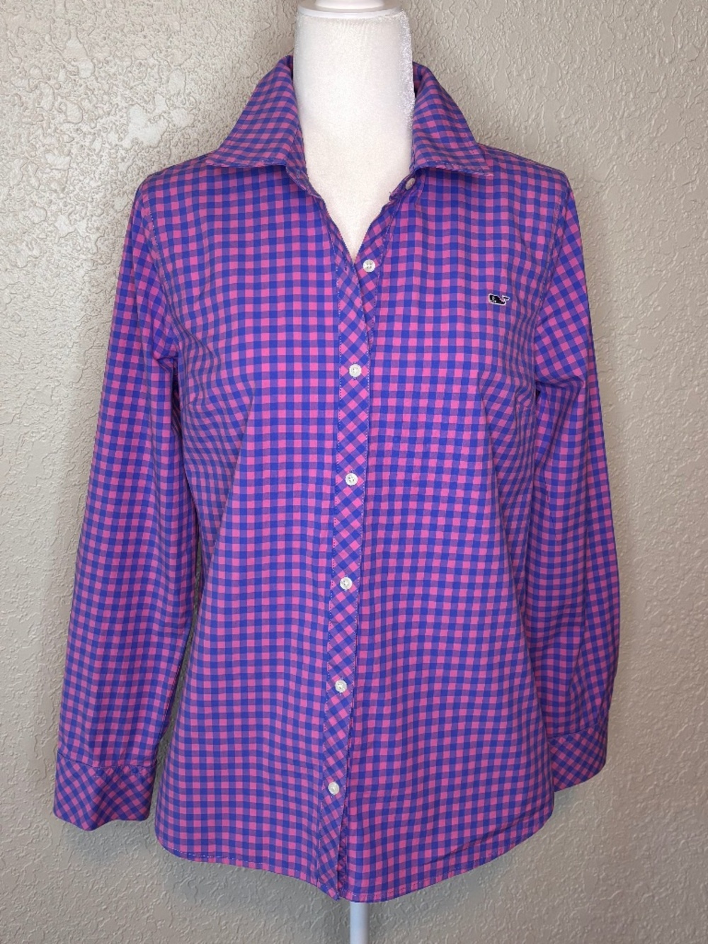 Vineyard Vines Pink Blue Gingham Long Sleeve Button Down Shirt Women's Size 8